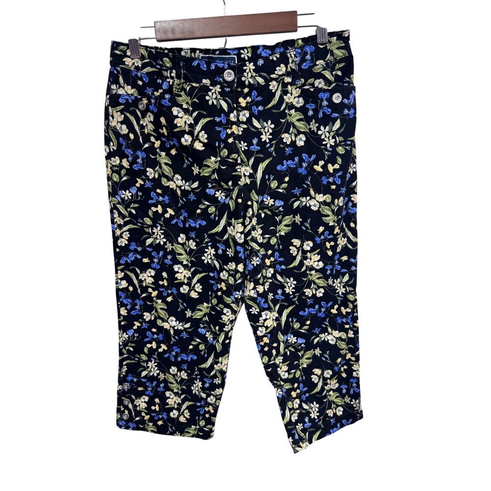 Karen Scott 8 Black Floral Capri‎ Pants Women's Stretch Cropped Cottagecore